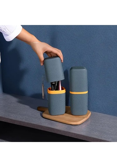 2 Adet Yeşil Renk Çok Amaçlı Seyahat Tipi Diş Fırçası Makyaj Malzeme Saklama Kutusu 19.8x7,2cm Yeşil