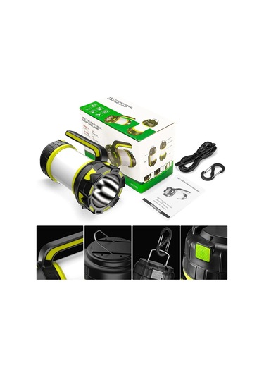 Techtic Kamp Feneri 6 Modlu Şarj Edilebilir El Feneri Powerbank Siyah