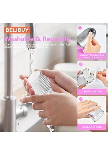 Fochsia Belıbuy Kablosuz Taşınabilir El Süpürgesi Pembe 2 Çekirdek Hafif Led Işıklı 3kpa Emiş 2000mah Şarjlı Ev Ofis Araç Temizliği