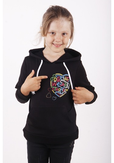 Toontoy Kız Çocuk Stronger Baskılı Sweatshirt Gri Melanj