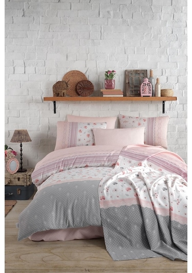 Cotton Life Çift Kişilik Pike Takımı - Lusia Somon Çok Renkli
