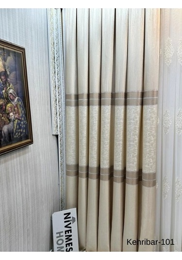 Nivemeshome Kehribar Ft614162 Krem V-101 1/3 Sık Pileli Fon Perde Apm Krem