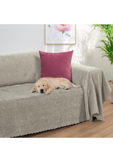 Jakarlı Şönil Koltuk Örtüsü Çekyat Örtüsü Koltuk Şalı 175x300 Kaymaz Kil L