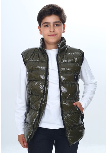 Toontoy Erkek Çocuk Parlak Görünümlü Göğsü Armalı Yelek Haki