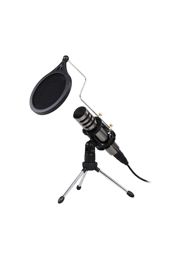 Mufunye Çok İşlevli Kondansatör Mikrofon Kayıt Mikrofonu Kiti 3.5mm Cep Telefonu Bilgisayar Karaoke Ses Mikrofonu Tripodlu