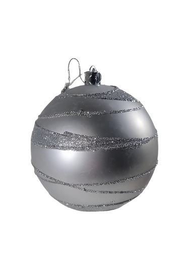 3 Adet Yılbaşı Ağacı Top Süsü 8 Cm - Simli Şeritli Gümüş Parlak Kaliteli Yılbaşı Dekorasyonu Seti Pvc Kutulu Set