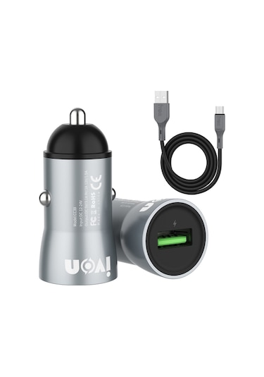 Sones Ivon Cc39 18w 3.1a Qc 3.0 Usb Araç Şarj Cihazı + 1m Usb - Usb-c / Type-c Hızlı Şarj Veri Kablosu Seti
