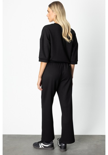 On Kadın Beli Lastikli Taşlı Eşofman Altı 66547 Siyah Siyah