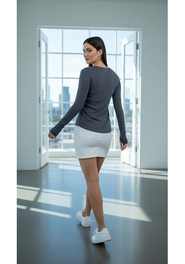Divinus Kadın Slim Fit Pamuklu Uzun Kollu Bodysuit Antrasit
