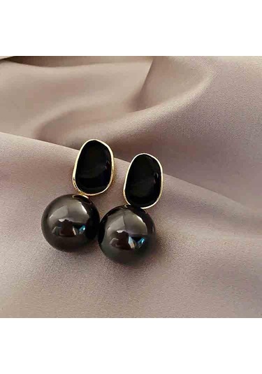 Siyah Moda Siyah Inci Saplama Küpe Kadın Zarif Dangle Bırak Küpe Kişilik Parti Takı