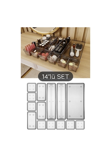 Meleni Home 14 Parça Çekmece İçi Düzenleyici Set - Çok Amaçlı Masaüstü Organizer Siyah