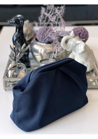 Lacivert, Piliseli Çizgi Detaylı El Çantası Lacivert