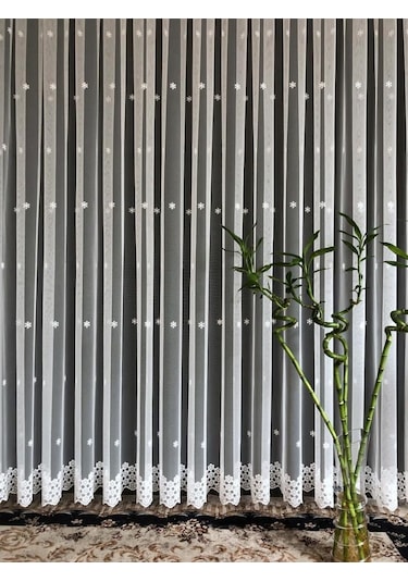 Tül Perde Papatya Serpmeli Grek Sedef Sim Işlemeli Brode B13787 Ekru