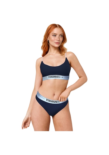 Yohannes Club, Kadın Pamuklu İç Çamaşırı Takımı, Renk Seçenekli, Bralet-kemerli Bikini Slip Lacivert