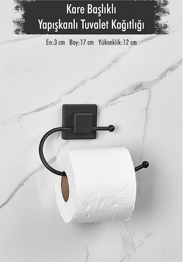 Yapışkanlı Kare Başlıklı Siyah Tuvalet Kağıtlığı Siyah