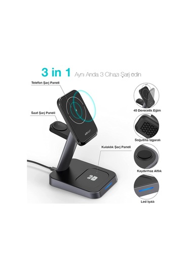 Ally W68 15W 3In1 Manyetik Ve Katlanabilir Portatif Masaüstü Kab-Siyah