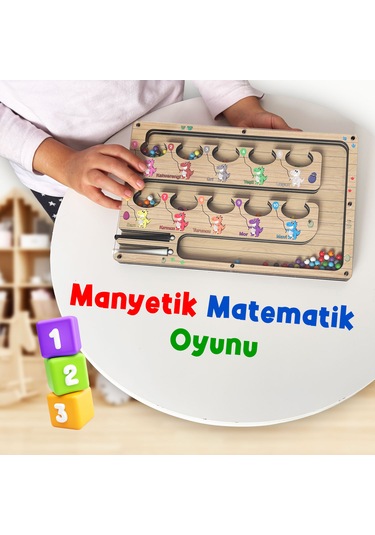 Tineke Manyetik Eğitici Renkli Sayma Ve Eşleştirme Labirenti Eğitim Oyuncağı Ahşap Montessori Oyunu Dinozor