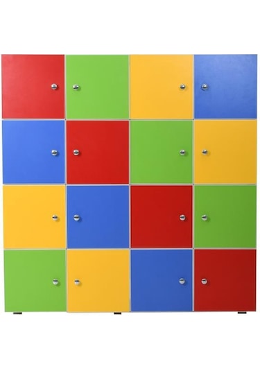 16 Kapaklı Öğrenci Dolabı (120X120X35 Cm) Çok Renkli