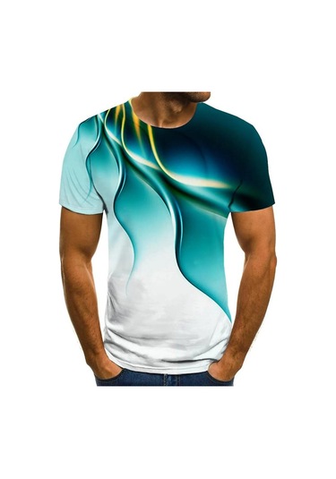 Yeşil Yeni Yaz Erkek Moda Tişört Kişilik Renk Yıldırım Baskılı Erkek Tişört Üst Yeşil