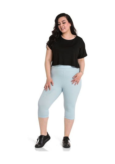 Büyük Beden Fitilli Karyoka Dikişli Diz Altı Bebe Mavi Tayt