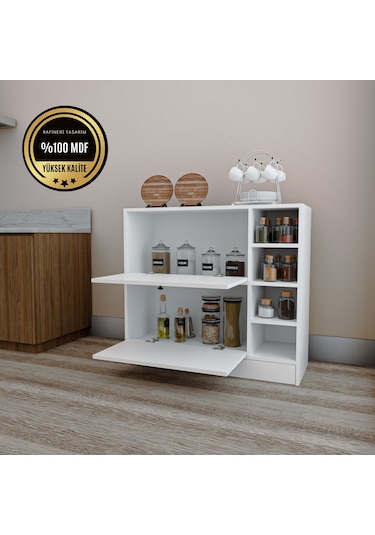 Lima Mdf Kahve Köşesi Kiler Dolabı Çok Amaçlı Dolap Mutfak Dolabı Beyaz