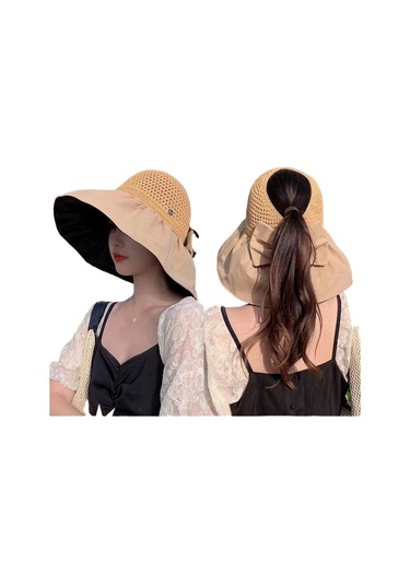 Bayanlar İçin Şık Siyah Tutkallı Boş Üst Güneşlikli Geniş Kenarlı Yüz Koruyucu Şapka Yeşil