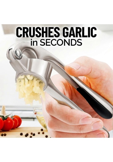 Sarımsak Presi - Silikon Sarımsak Soyucu Ve Temizleme Fırçası Dahil - 3 Parça - Sağlam Kolay Temizlenen Sarımsak Ezici Gümüş Siyah