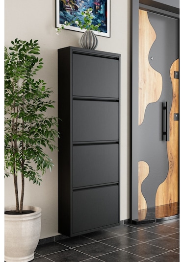 4 Kapaklı Metal Ayakkabılık Siyah Siyah