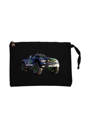 Off Road Yarış Arabası Siyah Clutch Astarlı Cüzdan / El Çantası Siyah