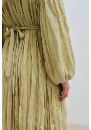 Piliseli Şifon Elbise Adaçayı Adaçayı