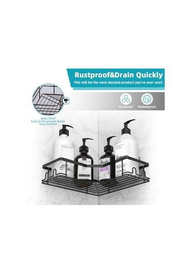 Kosona Demir Sabun Tutucu, Deliksiz Yapıştırıcı İle, Su Akışlı Tasarım, Banyo/mutfak Uygun Siyah