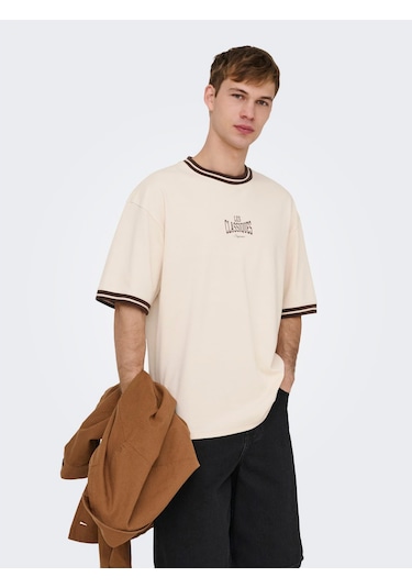 Only & Sons Classiques Caspian Erkek Krem Tişört 22037720-wty