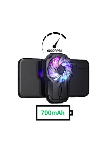 Polham 700mah Şarjlı Rgb Işıklı Sessiz 6000rpm Telefon Soğutucu Fan, Universal 3 Vitesli Süper Soğutucu