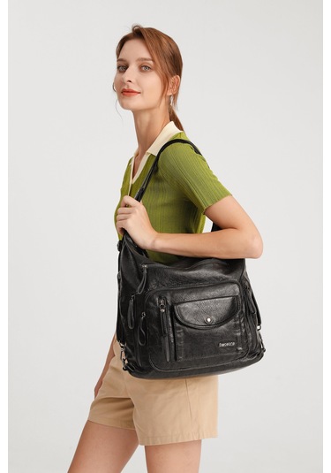 Yıkama Deri Hem Sırt Hem Omuz Kadın Çantası 21-k Barcelona 1580 Yeşil
