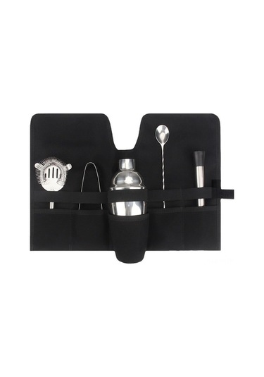 Fortunelane Kollektif Kokteyl Aletleri Çantası - Ahşap Kumaş, Taşınabilir, Kamp İçin Profesyonel Mixoloji Seti Çok Renkli Çok Renkli