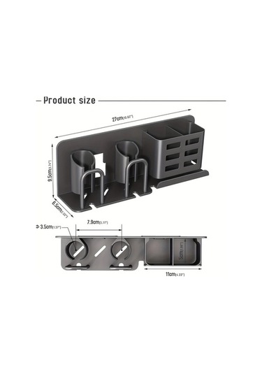 Fastbuy Challenger Duvara Elektrikli Diş Fırçası Tutucu Koyu Gri 2 Kart Yuvası Bardaksız Tasarım Koyu Gri Koyu Gri