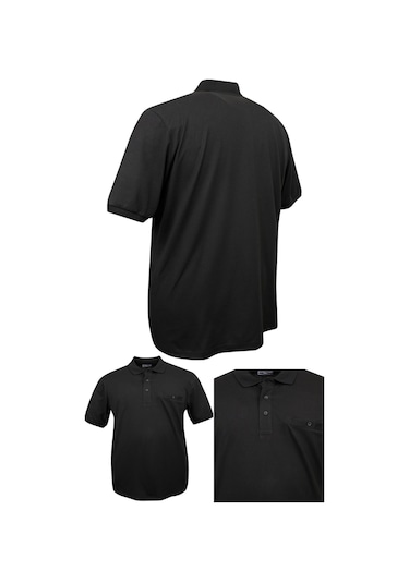 Erkek Büyük Beden 115 - 155 Kilo Arası Uygun Bedenli Likralı Pike Polo Yaka Cepli Tişört SIYAH