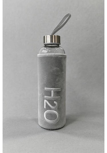 Peluş Kılıflı Cam Matara 600 Ml Gri Gri