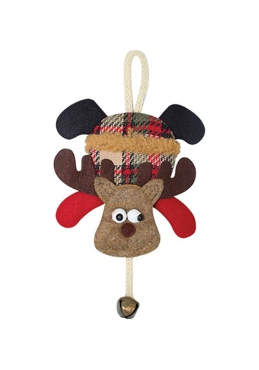 Yılbaşı Kapı Süsü Ekoseli Çanlı Geyik 20 Cm