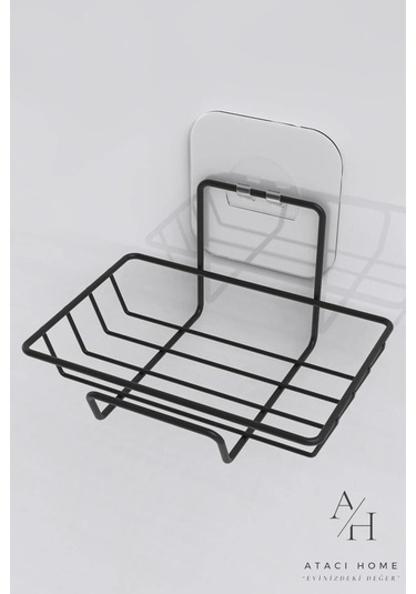 Atacı Siyah 3'lü Set Yapışkanlı Paslanmaz Banyo Rafı Sabunluk Şampuanlık Duşakabn Duş Askısı Seti Siyah
