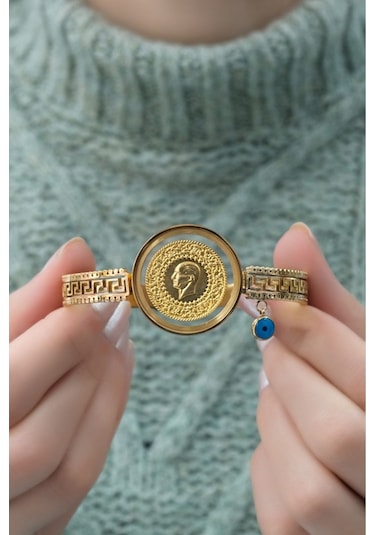 Yarım Altınlı Cam Çerçeveli Grek Kelepçe Çok Renkli