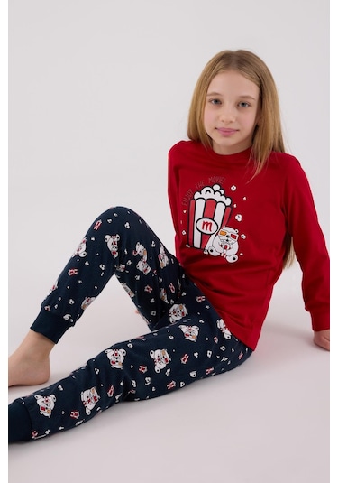 Rolypoly Kız Çocuk Uzun Kol Pijama Takım Kırmızı-1746 Kırmızı