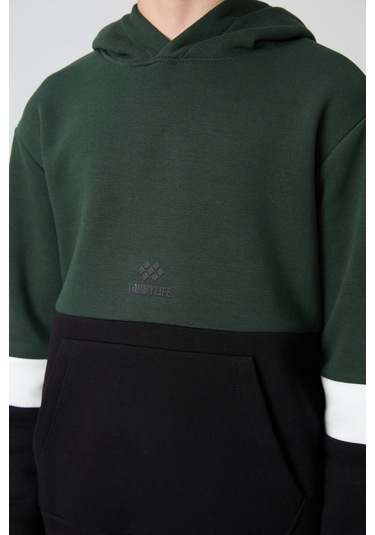 Tommy Life Çam Yeşil Pamuklu Kalın İçi Tüylü Yumuşak Dokulu Standart Fit Nakışlı Erkek Çocuk Eşofman Takım - 1 Yeşil