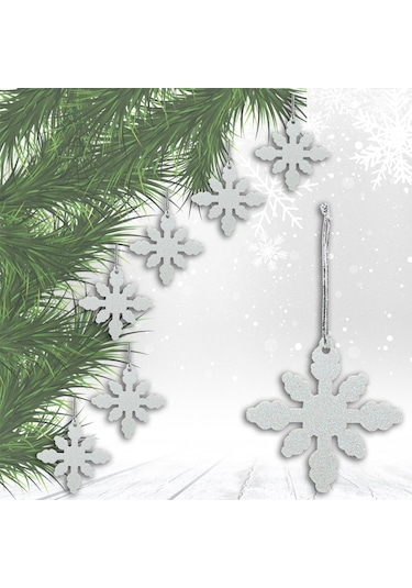Yılbaşı Ağaç Süsü. 7Cm Simli Kar Tanesi - 6 Adet