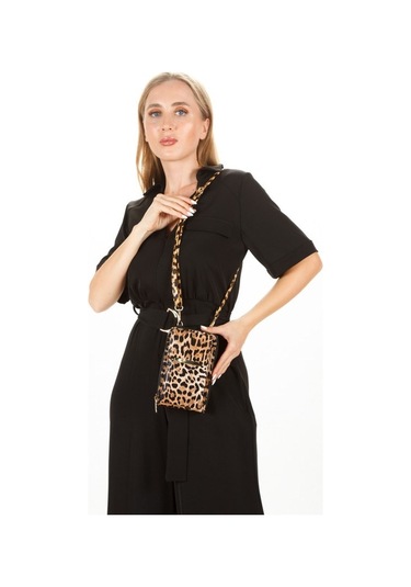 Newish Polo Kadın Leopar Süet Bella Telefonluk Cüzdan El Ve Omuz Çantası New283 Leopar Kahverengi