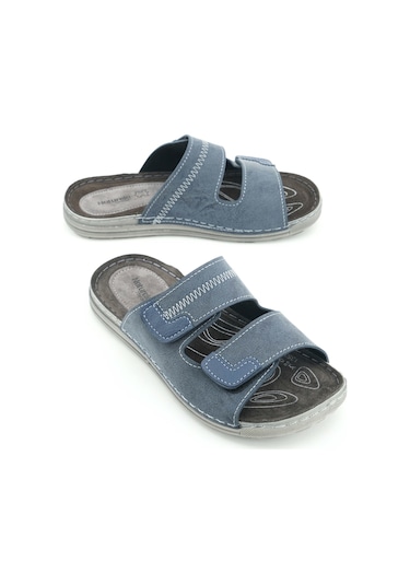 Gezer Naturela Comfort Erkek Yazlık İç Taban Hakiki Deri Çift Cırtlı Ayarlanabilir Rahat Taban Günlü Lacivert