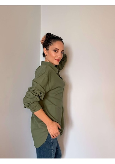 Ali Butik Haki Basic Keten Gömlek Haki
