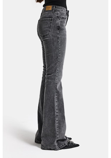 it's basic Kadın Füme 4s6-14 Mid Rise Flare Fit Esnek Kumaş Denim Jean