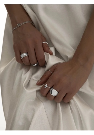 Sılverme 925 Ayar Gümüşten Örgü Taşlı Baget Gümüş Yüzük 328158973 Gri