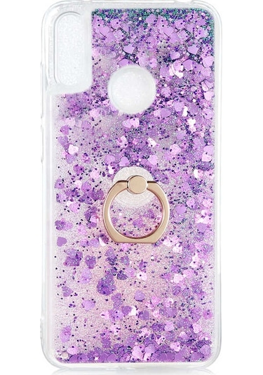 Noktaks - Huawei Uyumlu Huawei Y7 Prime 2019 / Y7 2019 - Kılıf Yüzüklü Simli Sıvılı Milce Kapak - Mor